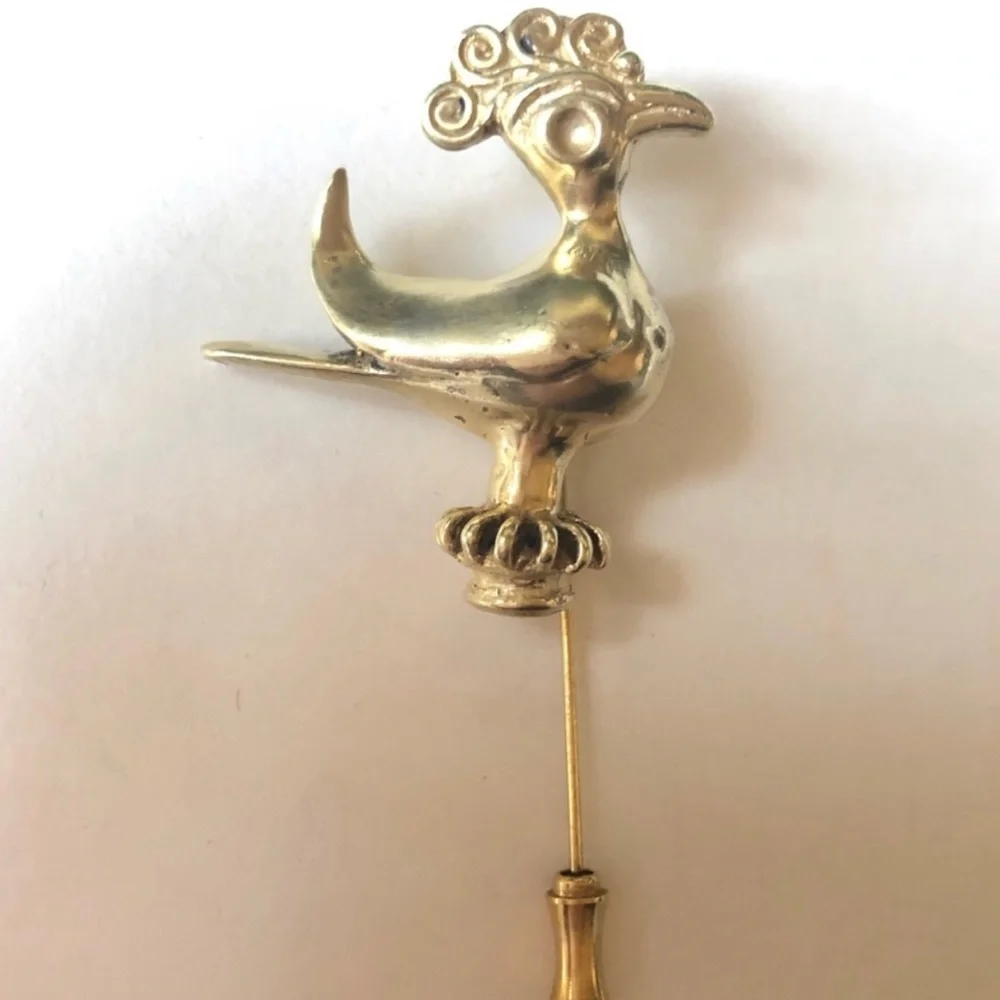 Solid gold plated Sterling silver  10 KT gold plating peacock pin Brooch 3.5”